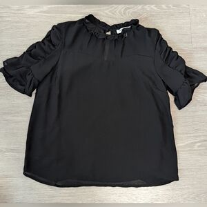 Monteau Women's Black Ruffle Sleeve Blouse Size Medium (Fits Like Small)